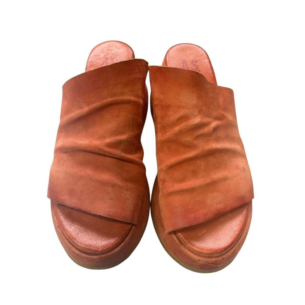 A.S.98 Rafe Orange Leather Platform Wedge Sandals Distressed Slip On Shoes 37 - Picture 6 of 12
